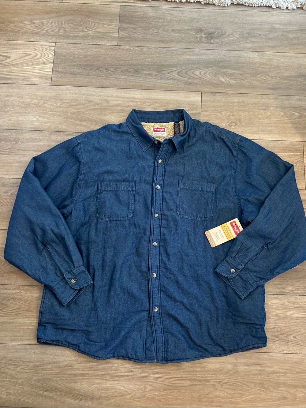 NWT Wrangler Sherpa Lined Denim Shirt Jacket Relaxed Fit 2XL Blue